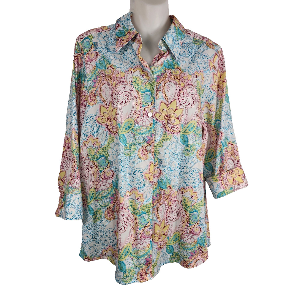 Foxcroft for Appleseed’s Wrinkle Free Button Shirt Paisley 12 Shaped Colorful